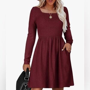 Zeagoo Women's A-Line Sweater Dress-Burgundy-Size Large